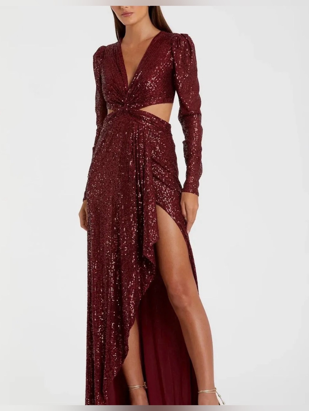 IEENA for Mac Duggal 26739 Wine Sequin Cold Shoulder Evening Gown Size 8 NWT